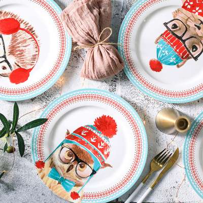 9'' Christmas Plate Western Restaurant Food Containers Steak Plate Multi-Functions Salad Tray Cartoon Hound Dog